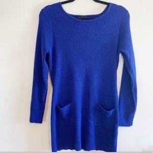 COLBAT BLUE LONG SLEEVE SWEATER DRESS W/POCKETS